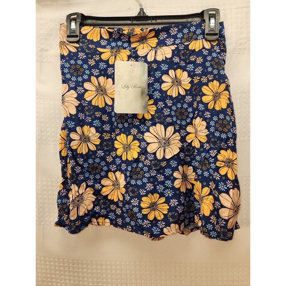 Lily Rose Skirt Girls Size Xs Floral Chiffon Blue Elastic Waist Pull On